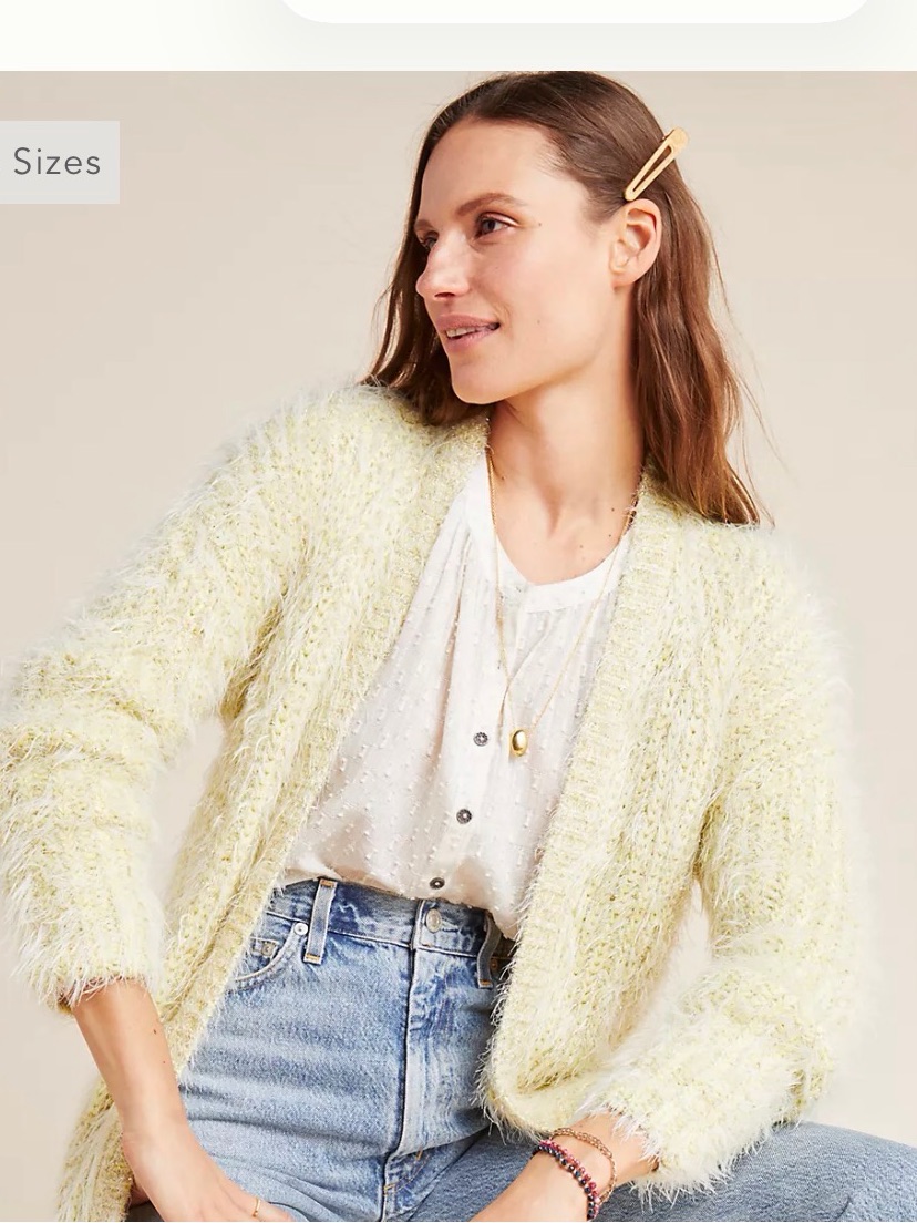 Anthropologie Pale Yellow Fuzzy Cardigan Size Medium